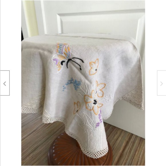 Hand Embroidered Cotton Tablecloth Butterfly 32" Square with Crochet Edging - Picture 5 of 5